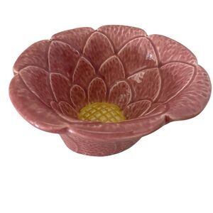 Vintage TIC Pottery Bowl Pink Desert Cactus Flower Collectible Dish Made in USA